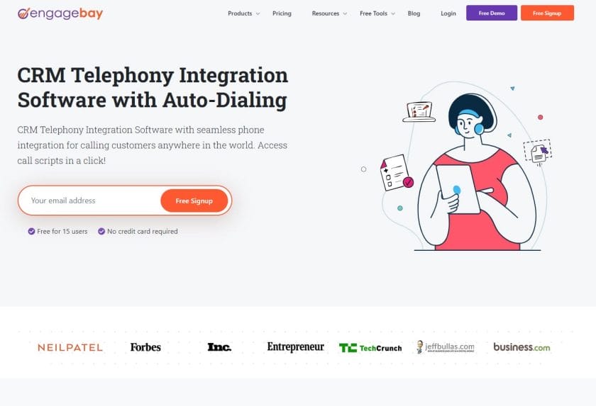 EngageBay seamless telephony and CRM software integration.