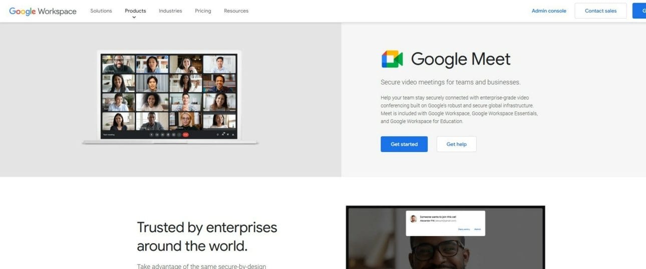 Google Meet secure video conferencing platform.