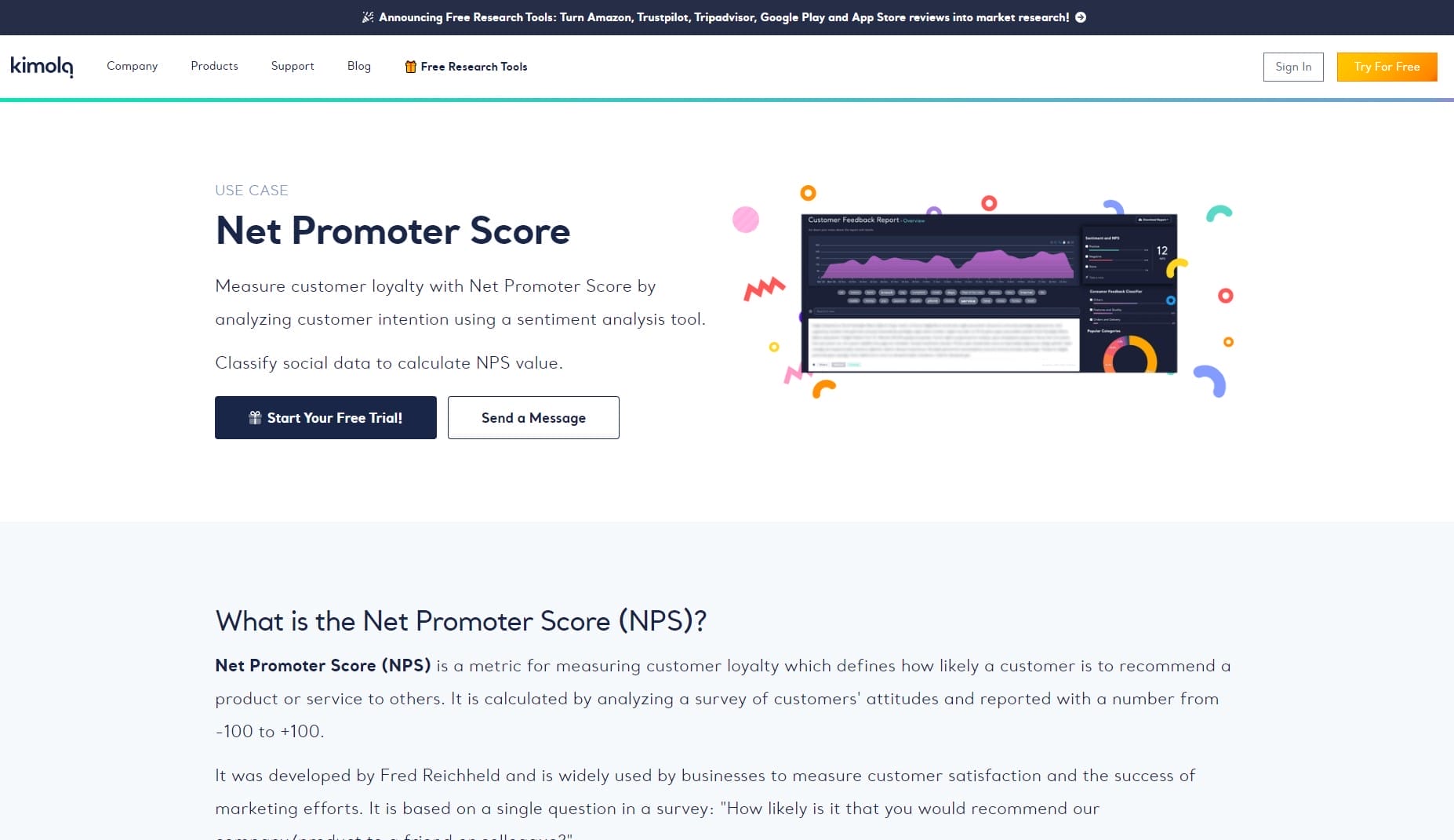 Kimola Net Promoter Score software to measure customer loyalty.