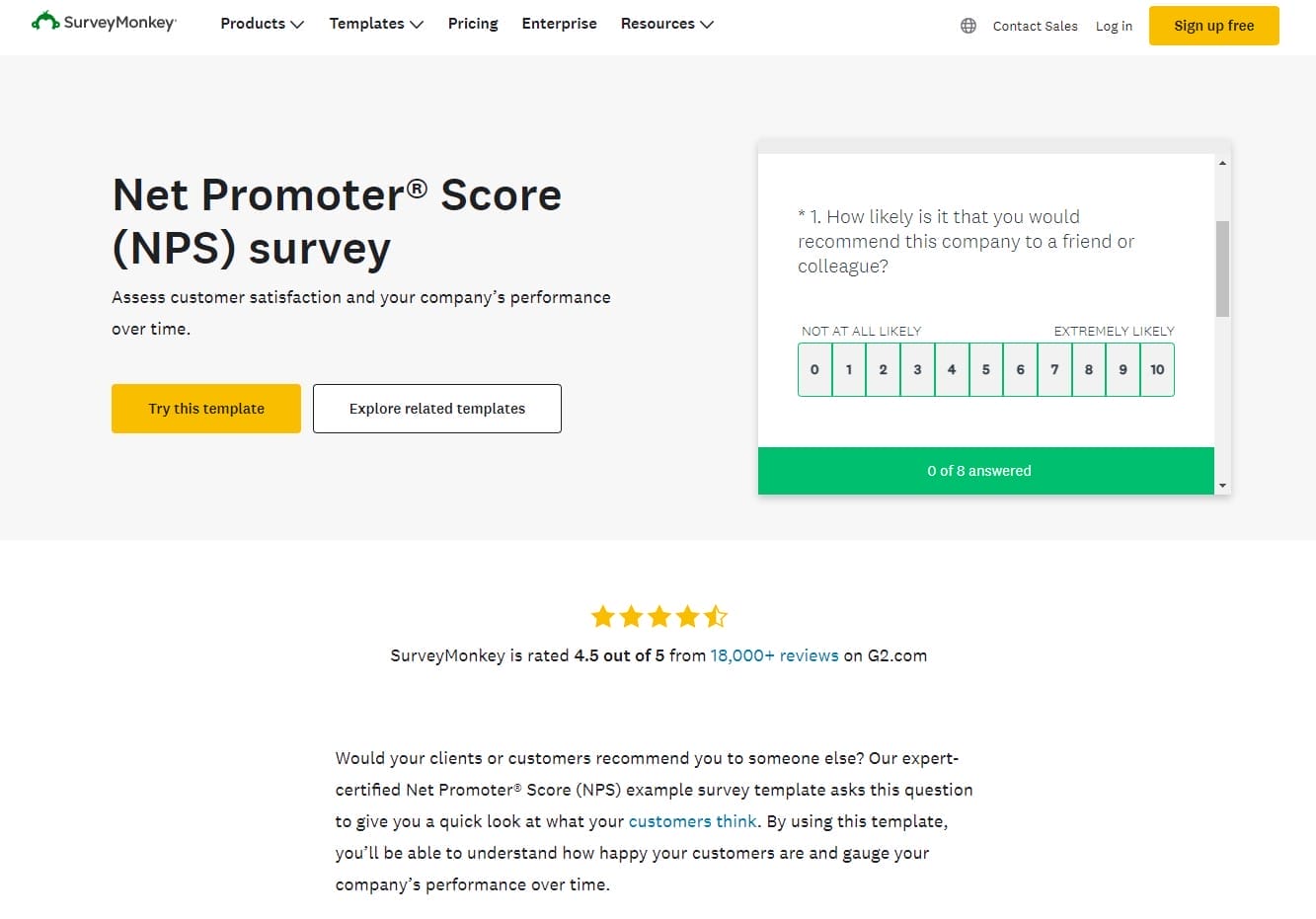 SurveyMoney Net Promoter Score survey to assess customer satisfaction.